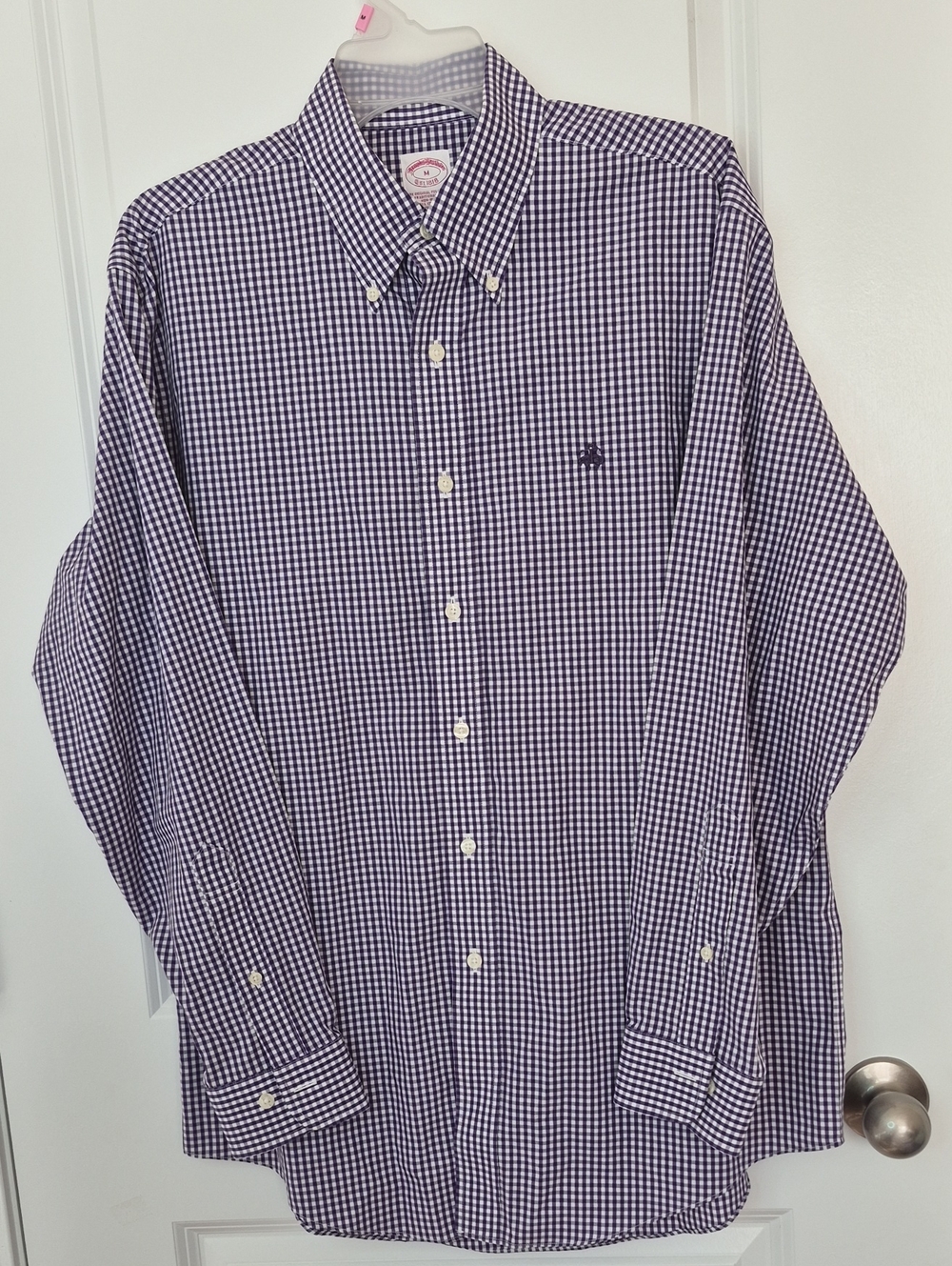 Brooks Brothers Men’s Purple and‎ White Gingham Button-Down Shirt Size M
